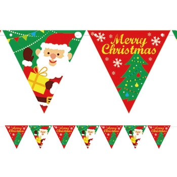 冬装飾 クリスマスデコレーション 三角フラッグガーランド サンタ&クリスマスツリー(7連) ストア・エキスプレス