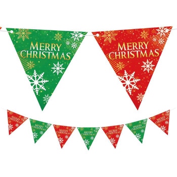 冬装飾 クリスマスデコレーション 三角フラッグガーランド クリスマススノー(7連) ストア・エキスプレス