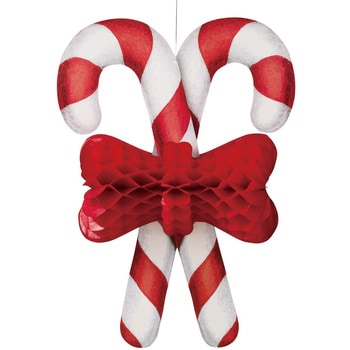 クリスマスデコレーション 吊り装飾 キャンディケーンペーパーハニカム 高さ71cm ストア・エキスプレス