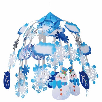 クリスマスデコレーション 吊り装飾 もこもこウィンター2段 センターハンガー 高さ60cm ストア・エキスプレス