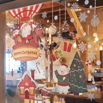 冬装飾 クリスマスデコレーション ウインドウステッカー 気球&クリスマス ストア・エキスプレス