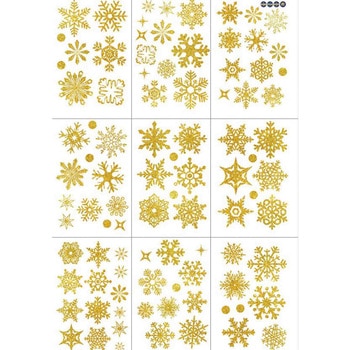 冬装飾 クリスマスデコレーション ウインドウステッカー ゴールドスノーフレーク ストア・エキスプレス