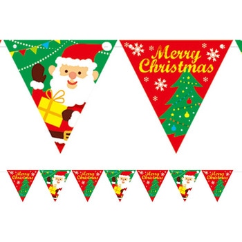 冬装飾 クリスマスデコレーション 三角フラッグガーランド サンタ&クリスマスツリー(7連) ストア・エキスプレス