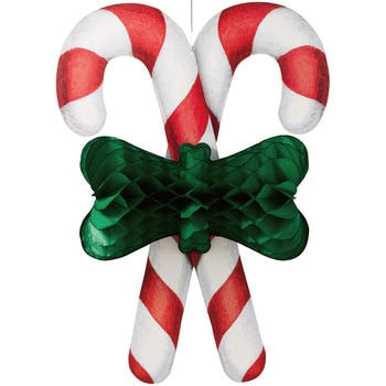クリスマスデコレーション 吊り装飾 キャンディケーンペーパーハニカム 高さ71cm ストア・エキスプレス