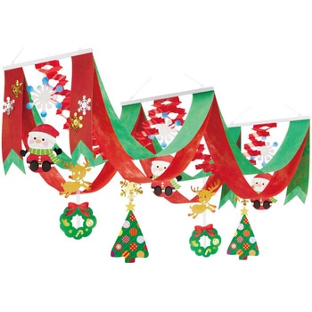 クリスマスデコレーション 吊り装飾 おすわりサンタ デラックスペナント 長さ160cm ストア・エキスプレス