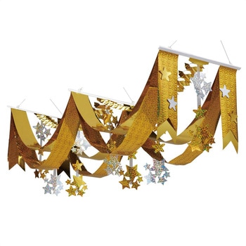クリスマスデコレーション 吊り装飾 ゴールドスター デラックスペナント 長さ160cm ストア・エキスプレス