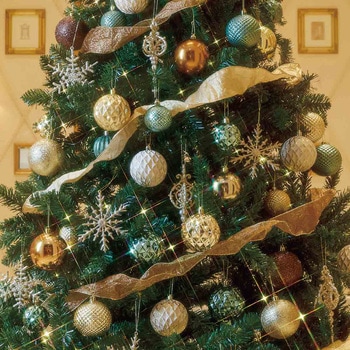 冬装飾 クリスマスツリーセット ゴールドグリーン ストア・エキスプレス