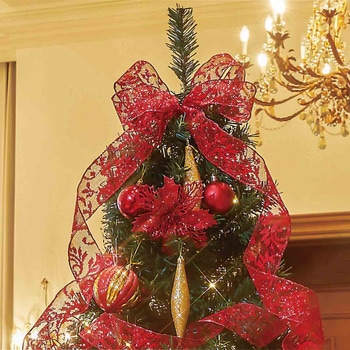 冬装飾 木製ベースクリスマスツリーセット レッド - ストア・エキスプレス