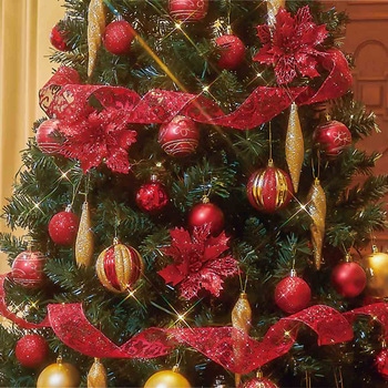 冬装飾 木製ベースクリスマスツリーセット レッド - ストア・エキスプレス