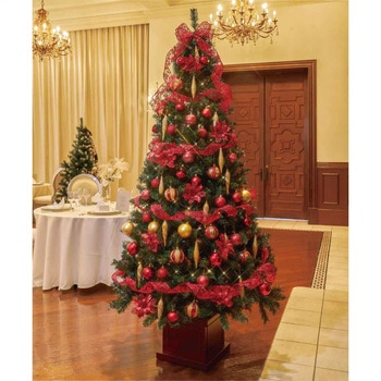 冬装飾 木製ベースクリスマスツリーセット レッド - ストア・エキスプレス