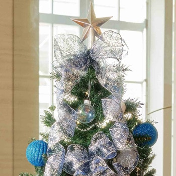 冬装飾 ウッドポットクリスマスツリーセット ブルーシルバー ストア・エキスプレス
