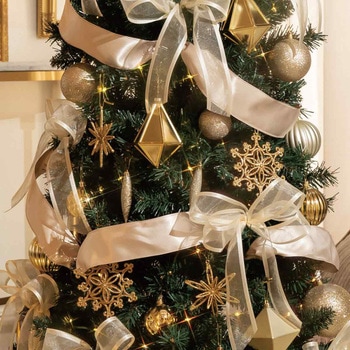 冬装飾 木製ベース スリムクリスマスツリーセット ゴールド ストア・エキスプレス