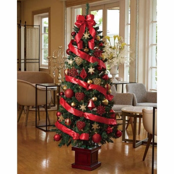 冬装飾 スクエアベース スリムクリスマスツリーセット レッド ストア・エキスプレス