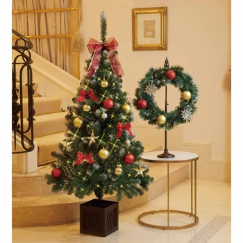 冬装飾 クリスマス用品 2WAYガーランド付ツリーセット レッド 高さ150cm ストア・エキスプレス