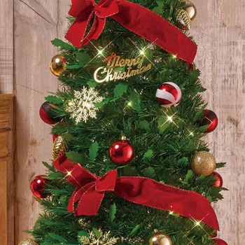 冬装飾 クリスマス用品 ライト付きポップアップツリー レッド 高さ180cm ストア・エキスプレス
