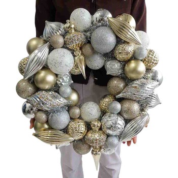 冬装飾 クリスマス用品 シルバーオーナメントクリスマスリース 直径50cm ストア・エキスプレス