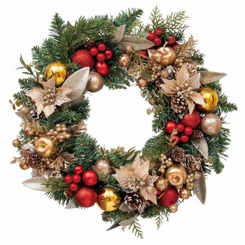 冬装飾 クリスマス用品 デコレーションポインセチア造花 クリスマスリース 直径40cm ストア・エキスプレス