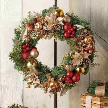 冬装飾 クリスマス用品 デコレーションポインセチア造花 クリスマスリース 直径40cm ストア・エキスプレス