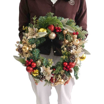 冬装飾 クリスマス用品 デコレーションポインセチア造花 クリスマスリース 直径40cm ストア・エキスプレス