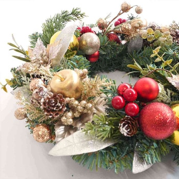 冬装飾 クリスマス用品 デコレーションポインセチア造花 クリスマスリース 直径40cm ストア・エキスプレス