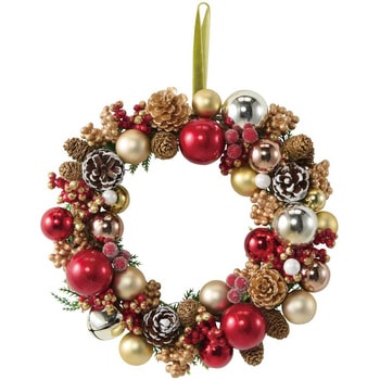 冬装飾 クリスマス用品 22cmボール クリスマスリース レッド×ゴールド ストア・エキスプレス