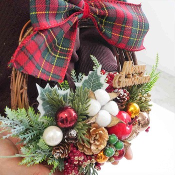 冬装飾 クリスマス用品 リボンクリスマスリース 直径23cm ストア・エキスプレス