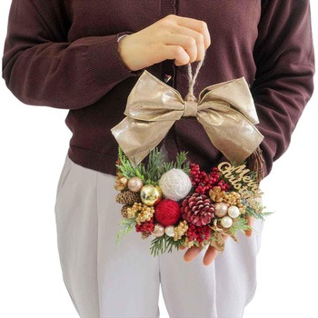 冬装飾 クリスマス用品 リボンクリスマスリース 直径23cm ストア・エキスプレス