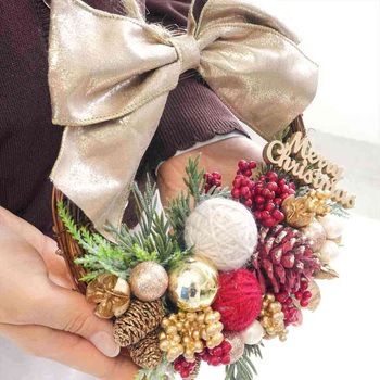 冬装飾 クリスマス用品 リボンクリスマスリース 直径23cm ストア・エキスプレス