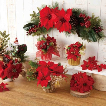 冬装飾 クリスマス飾り ポインセチア造花スワッグ ストア・エキスプレス