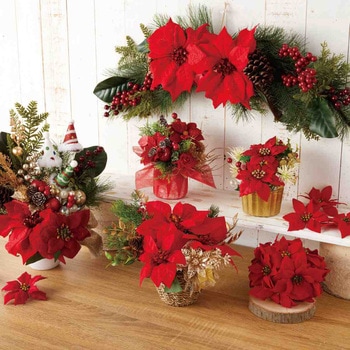 冬装飾 クリスマス飾り ポインセチア造花ベリーラップ ストア・エキスプレス