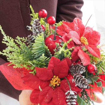 冬装飾 クリスマス飾り ポインセチア造花ベリーラップ ストア・エキスプレス
