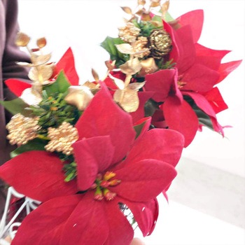 冬装飾 クリスマス飾り ポインセチア造花 キューブポット ストア・エキスプレス