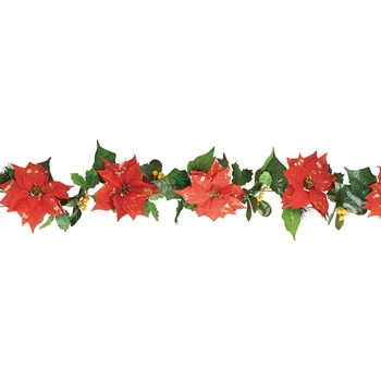 冬装飾 クリスマス飾り ポインセチアヒイラギ造花 ガーランド ストア・エキスプレス
