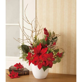 冬装飾 クリスマス飾り クラシカルポインセチア造花アレンジ ストア・エキスプレス