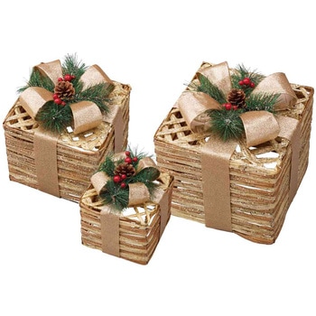 冬装飾 クリスマスツリー飾り イルミネーション ナチュラルプレゼントボックスオブジェ ストア・エキスプレス