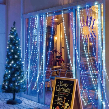 冬装飾 クリスマス イルミネーション デラックスカーテンライト ホワイト/ブルー LED 400球 ストア・エキスプレス