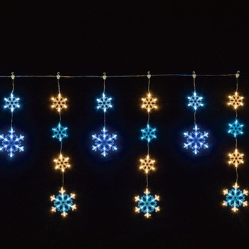 冬装飾 クリスマス イルミネーション 6連スノーフレークカーテンライト LED 144球 ストア・エキスプレス