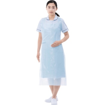 ポリエチ袖なしエプロン ブルー リーブル