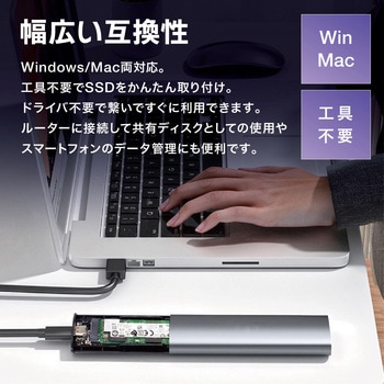 M.2 SSD ポータブルケース アルミニウム グレー NVMe USB3.1 Type-C 10Gbps 2TB対応 工具不要 Windows Mac AFF WARE