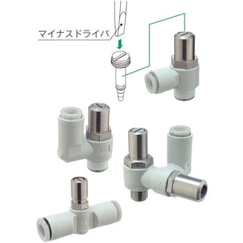 AS_0_1F_D (インチ) - マイナスドライバ調整用スピードコントローラ/ワンタッチ管継手付/インラインタイプ SMC