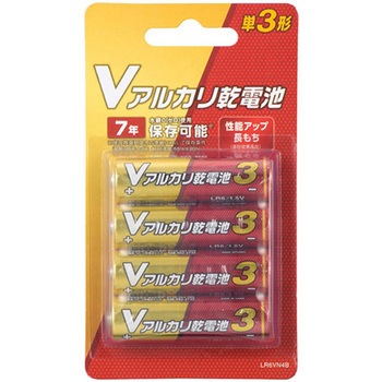 Vアルカリ乾電池 単3形、4本パック オーム電機