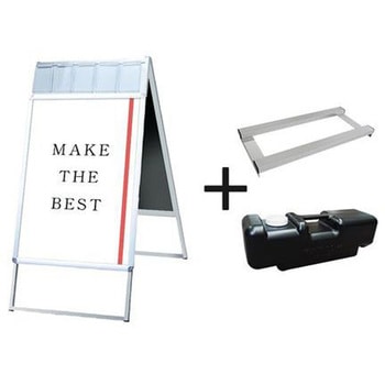 ポスターグリップスタンド看板パンフレットケース付(屋内用) 両面シルバー ウエイトアーム・水タンクセット - 常磐精工