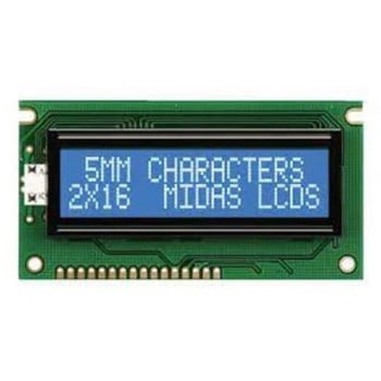 液晶モノクロディスプレイ 透過型 英数字 白x16 char MIDAS