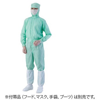異物混入対策ツナギ服 AS1401 男女兼用 グリーン アズワン