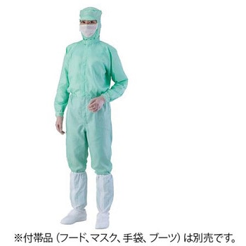 異物混入対策ツナギ服 AS1402 男女兼用 グリーン アズワン