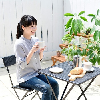 ラタン調 ガーデンテーブル(3点セット) コンパクト YAMAZEN(山善)