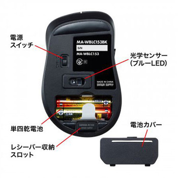 [単3x1本] ワイヤレスマウス BlueLED/Type-C レシーバー エスコ