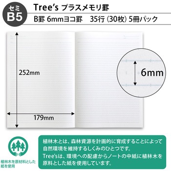 ノート Tree's B5 プラスメモリ 5冊束 空柄 日本ノート