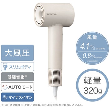ヘアドライヤー マイナスイオン I字型 ブラシレスDCモーター 速乾 軽量 低騒音 コンパクト スリム 風量2段階/風温4段階 静電気低減 お手入れ簡単 テスコム