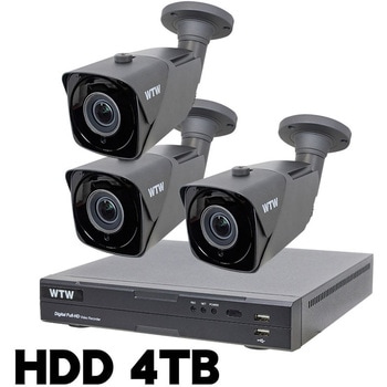 400万画素 EX-SDI 防犯カメラ カメラ3台+専用録画機セット HDD4TB WTW-DEHP704Y/WTW-EHR228YJ 塚本無線